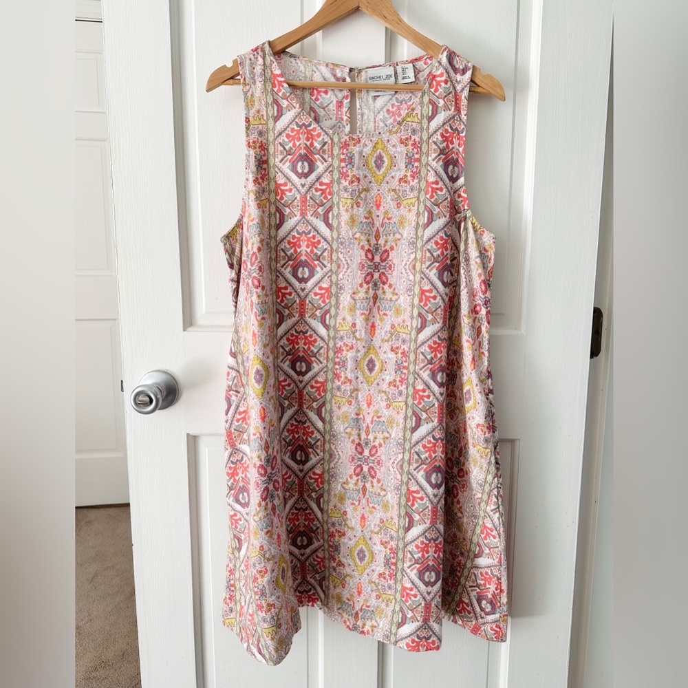 Rachel Zoe 100% Linen Sleeveless Aztec A-line Shift Dress Paisley Pockets Size L